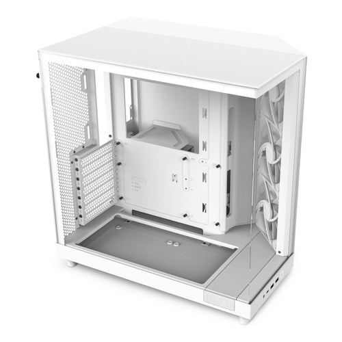 NZXT H6 Flow Dual-Kammer Panorama Glas PC Gehäuse - Weiss. Weisser ATX-Tower mit Glasfront für Hardware-Präsentation und Luftstrom.
