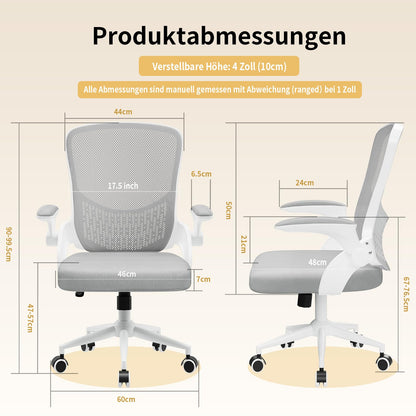 naspaluro Ergonomischer Bürostuhl Mesh - Grau, Klapparmlehnen