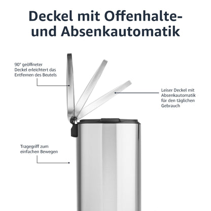 Amazon Basics 50l Rechteck Mülleimer - Küche, Pedal, Satiniert Nickel