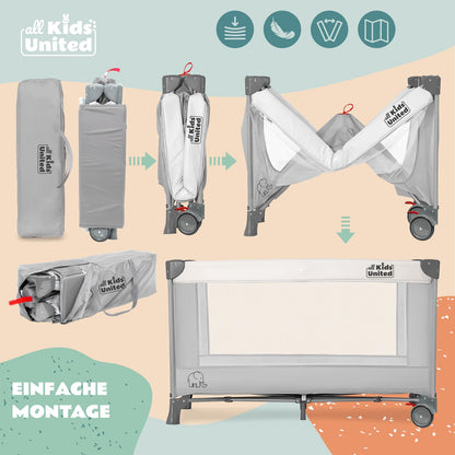 all Kids United® Babycenter Kinderreisebett mit Wickelauflage - Grau