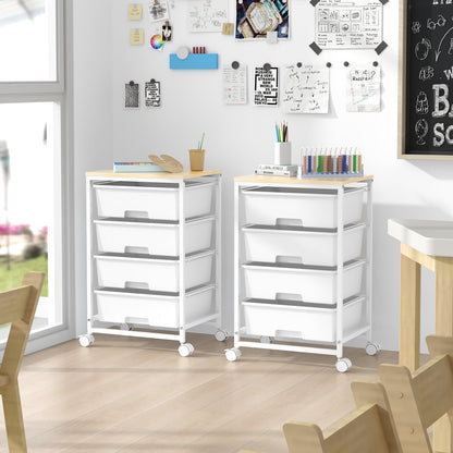 SYKIARIOL Rollwagen mit 4 Schubladen und Holztischplatte, weiss