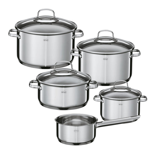 RÖSLE ELEGANCE Topfset 5-tlg. Edelstahl 18/10 Induktion. Runde Töpfe zum vielseitigen Kochen auf Induktion.