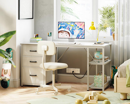 Coleshome Computertisch 130x48cm Stoff-Schubladen Steckdosen - Weiss