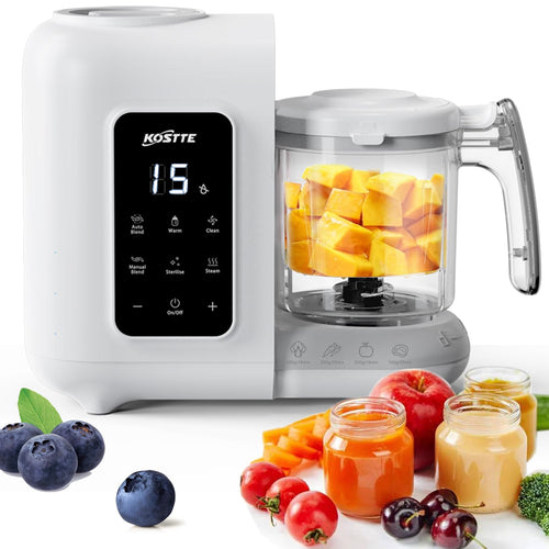 KOSTTE Babynahrungszubereiter 6-in-1 mit Dampfgarer und Mixer, Weiss, zum Dämpfen und Mixen von Babynahrung