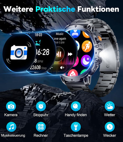 LIGE Smartwatch Herren EF13 mit 1,85 Zoll HD-Display und 2 Armbändern