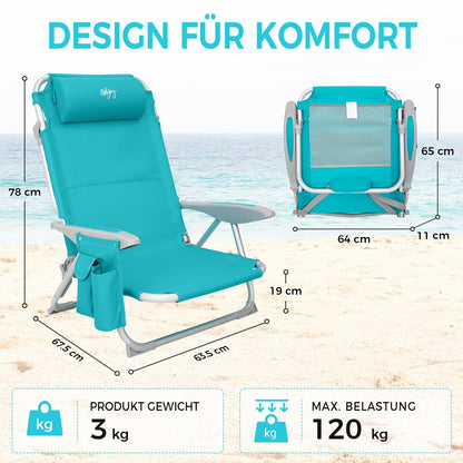 WEJOY Strandstuhl Hochlehner leicht klappbar – Cyan