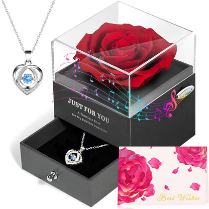 ADDWel Ewige Rose Rot mit Spieluhr und Silberkette 925 Geschenkset
