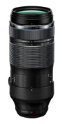 Olympus M.ZUIKO Digital ED 100-400mm f/5.0-6.3 IS Zoom Objektiv. Schwarzes, zylindrisches Telezoomobjektiv mit Bildstabilisierung zum Erfassen weit entfernter Motive.