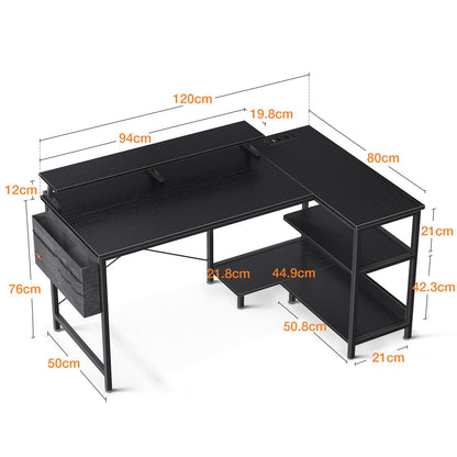 ODK Gaming Tisch L-Form Eckschreibtisch - Schwarz 120x80cm
