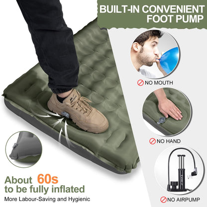 WARMTUYO Isomatte Camping 12 cm, aufblasbar mit Fusspumpe und Kissen