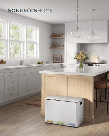 SONGMICS LTB740E45V1 Mülleimer - 3x15L Abfalltrennung Silber