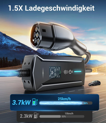 VoltBox Typ 2 Ladekabel Schuko 3,7 kW, 7 m, EV-Ladegerät mit LCD