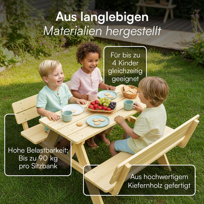 Bellabino Inny Kindersitzgruppe aus Kiefernholz mit 2 Bänken