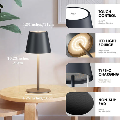 lundwa LED Akku Tischleuchte HT019 dimmbar kabellos 2er-Set Anthrazit