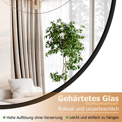 Koonmi Runder Wandspiegel 80cm Schwarz - Alu-Rahmen