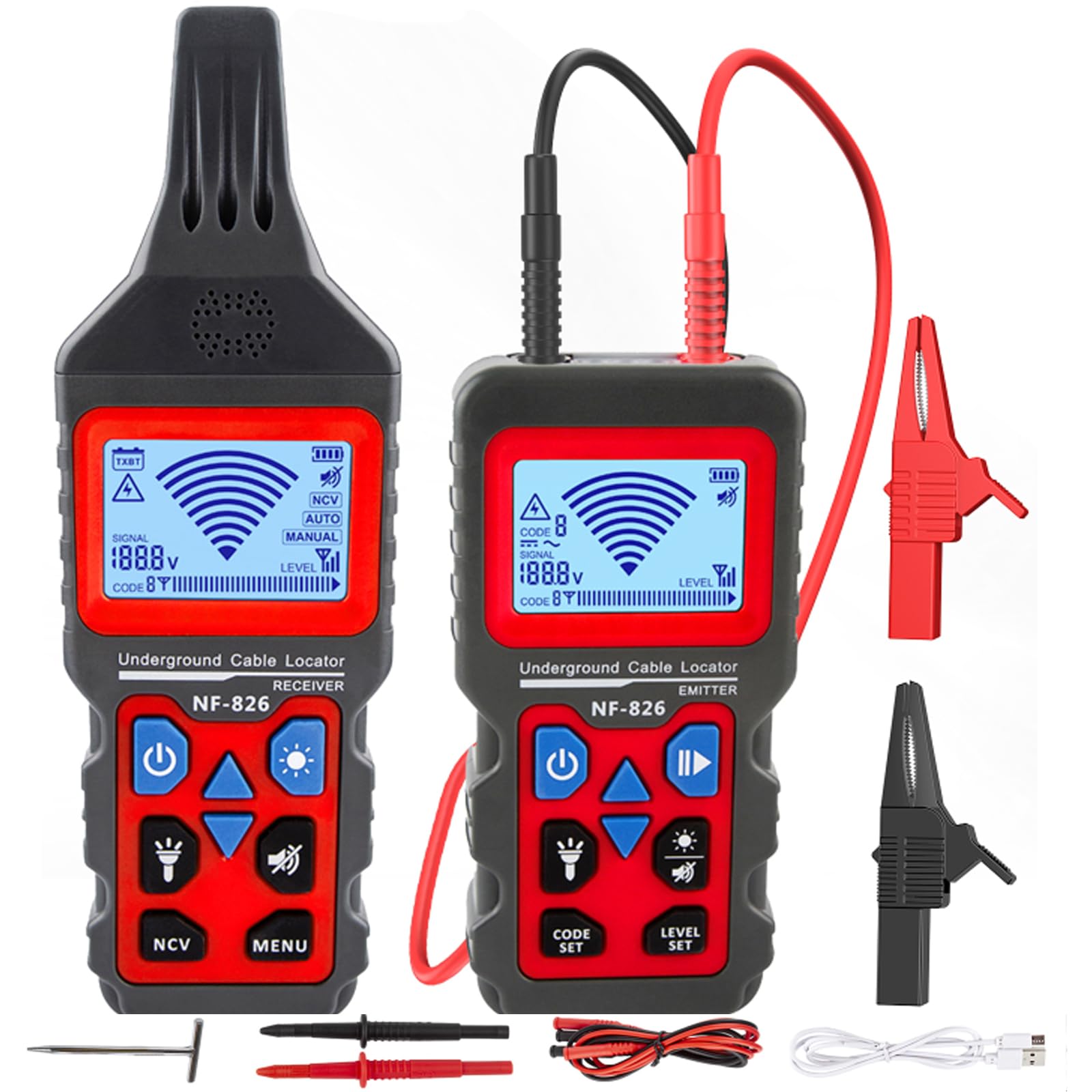 NOYAFA NF-826 Kabelsuchgerät für Erdkabel, Leitungen und Kurzschlüsse mit LCD-Display und Taschenlampe