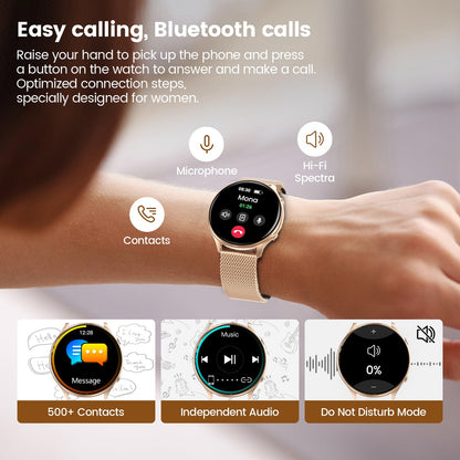Miecgth S51 Smartwatch Damen, Telefonfunktion, 1,39 Zoll, Rosa Gold