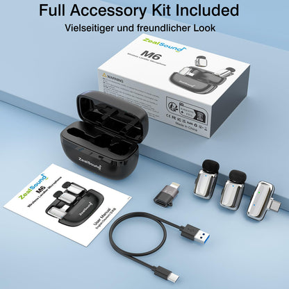 zealsound M6 Mini Lavalier Mikrofon kabellos mit Geräuschunterdrückung