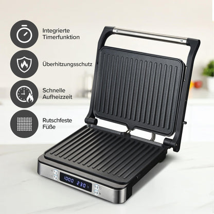 Olvy Sandwichmaker XXL, 3-in-1 Kontaktgrill mit Antihaftplatten