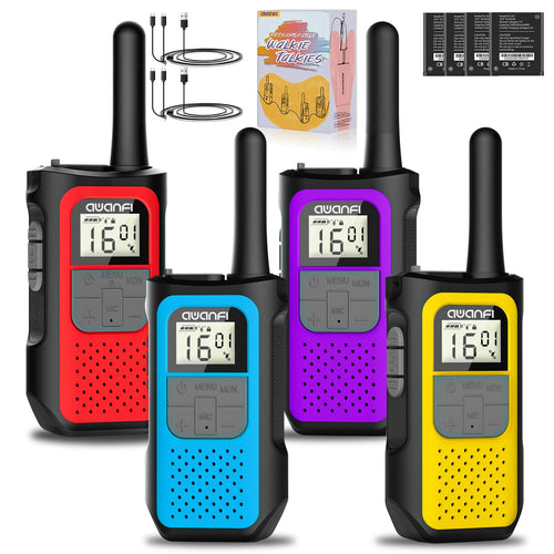 AWANFI Walkie Talkie 4er Set, aufladbare Funkgeräte, 16 Kanäle