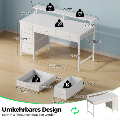Seventable Gaming Computertisch 120cm – LED & Steckdosen Weiss