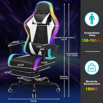 Devoko LED Gaming Stuhl ergonomisch Massagefunktion - Weiss
