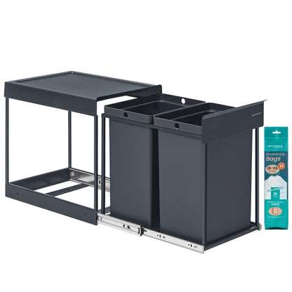 SONGMICS Mülleimer Küche, Mülltrennsystem für Unterschrank, 2 x 20 L, ausziehbar, grau