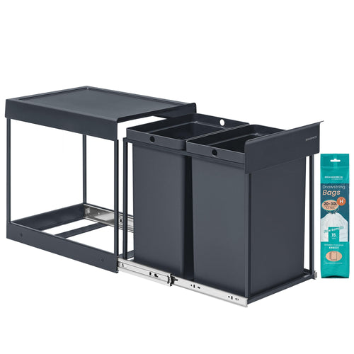 SONGMICS Mülleimer Küche, Mülltrennsystem für Unterschrank, 2 x 20 L, ausziehbar, grau