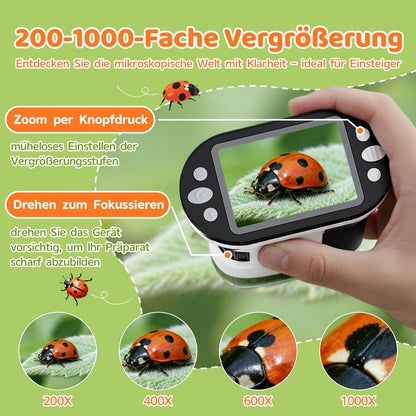 Wothfav Digitales Kindermikroskop 1000x mit IPS-Display und LED