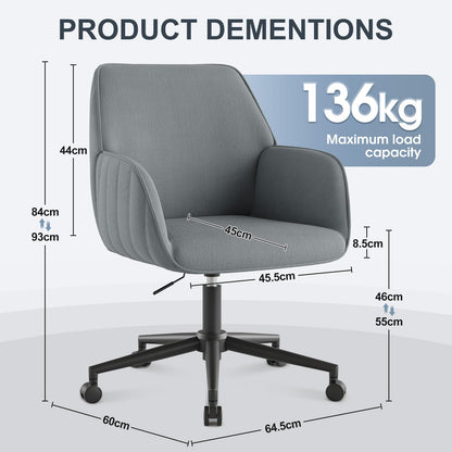BERYTH Bürostuhl Samt grau, ergonomischer Drehstuhl mit Armlehnen