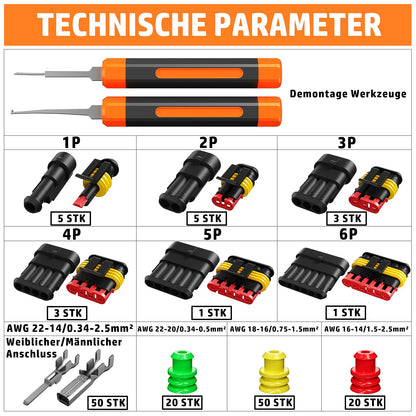 PEBA Crimpzange Set mit wasserdichten Kfz-Steckverbindern 1-6-polig