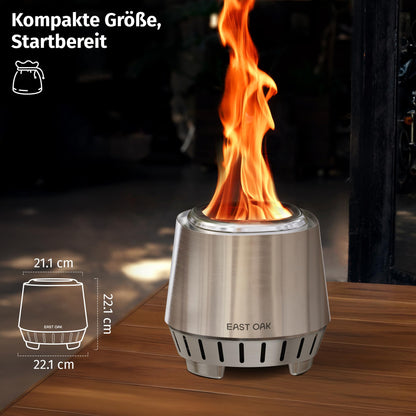 EAST OAK Tisch-Feuerschale Rauchfrei - Tragbar Edelstahl Ø22.1cm