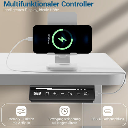 VFU Höhenverstellbarer Schreibtisch Elektrisch 120x60 cm USB-C Weiss Pro