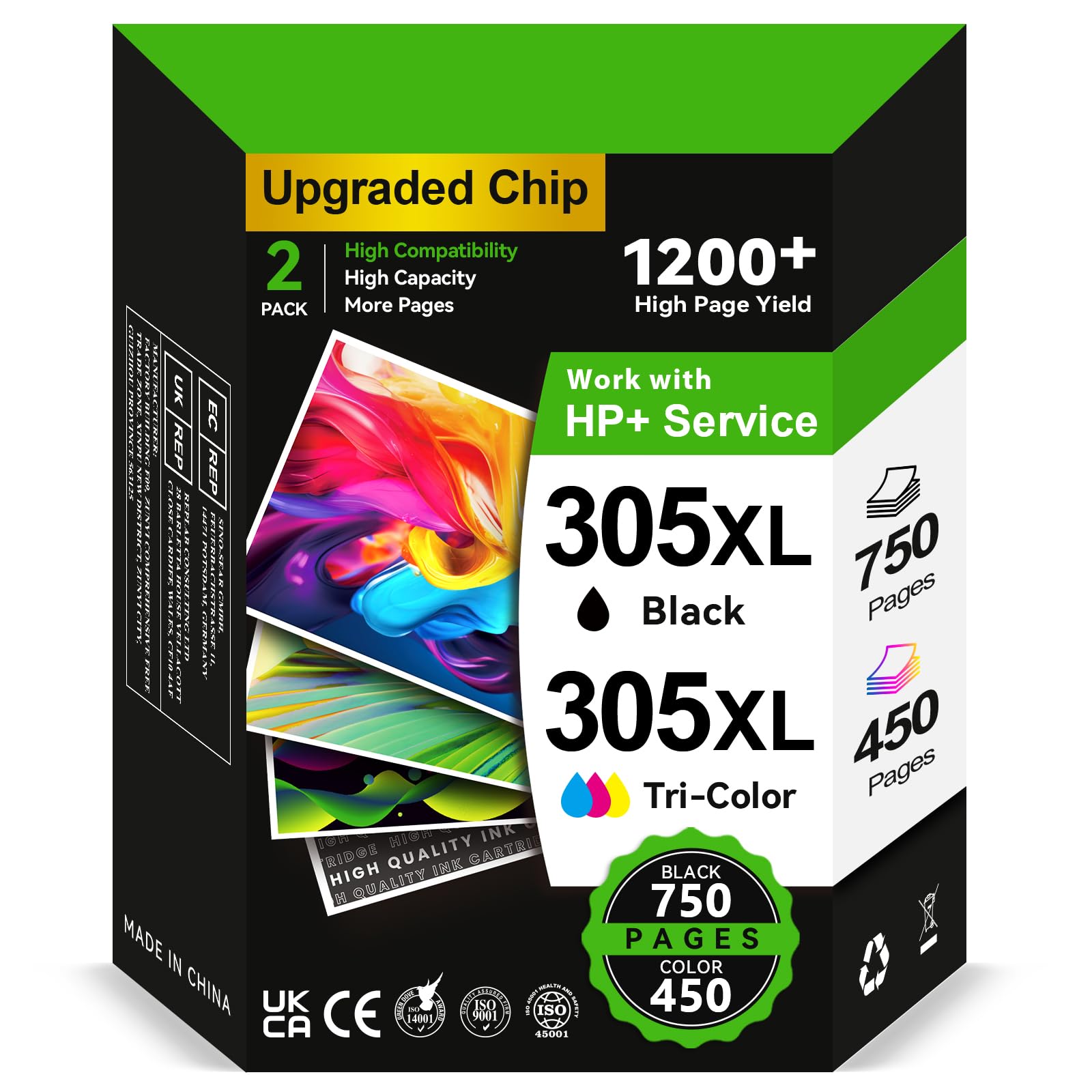 INKYEAH 305 XL Druckerpatronen kompatibel für HP 305, Schwarz + Farbe