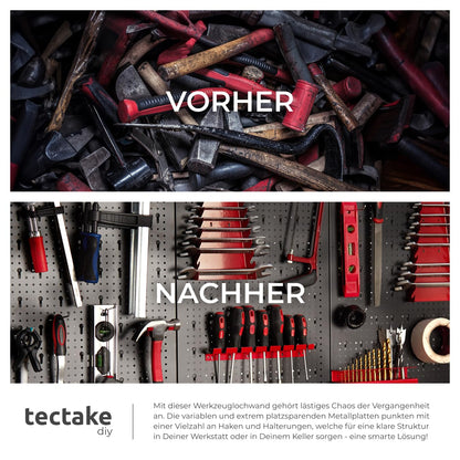 tectake Werkzeug-Lochwand aus Metall 200 x 60 cm inkl. Haken-Set