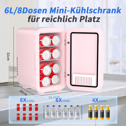 YASHE Mini-Kühlschrank 6 Liter, tragbar, thermoelektrisch, Pink