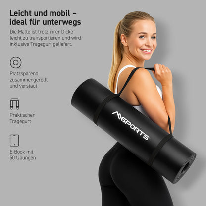 MSPORTS Gymnastikmatte Premium 190 x 100 cm, schwarz, mit Tragegurt