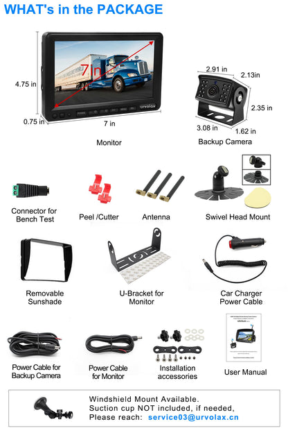 URVOLAX UR61X Funk-Rückfahrkamera - 7 Zoll HD IP69K