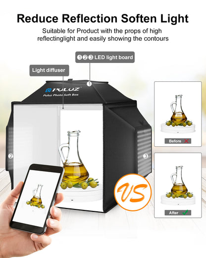 PULUZ Upgrade Fotozelt 40cm – Professionell 480 LED