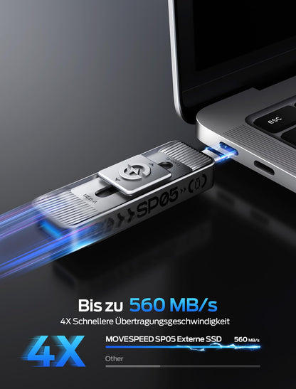 MOVE SPEED SP05 Externe SSD 1TB, USB-C + USB 3.2, 560 MB/s