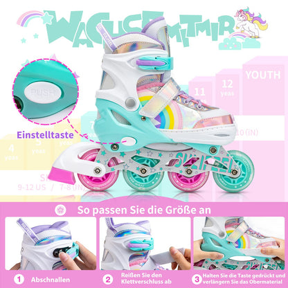 SULIFEEL Rainbow Unicorn Rollschuhe für Kinder, verstellbar, schwarz