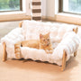 CheerPals Katzenbett aus Buchenholz, erhöht, 70 x 47 cm, bis 15 kg, Holzrahmen mit textiler Liegefläche
