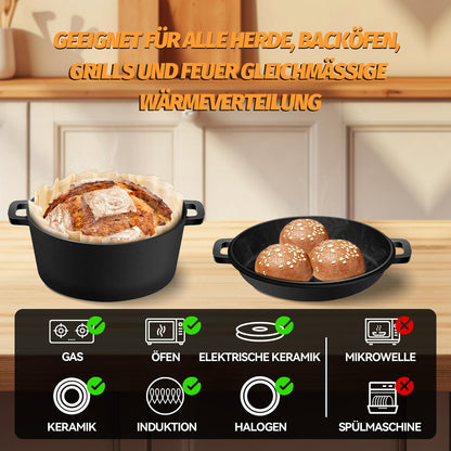 NZQXJXZ Gusseisen Brotbacktopf Dutch Oven – 26cm 2-in-1