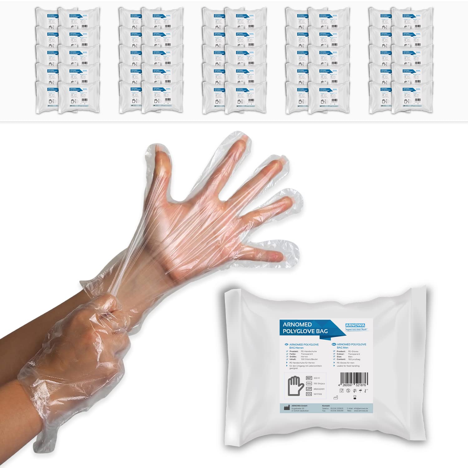 ARNOMED PE Einweghandschuhe, lebensmittelecht - 10000 Stk. Transparente, dünne PE-Folienhandschuhe für Hygiene und Schutz bei Lebensmittelkontakt.