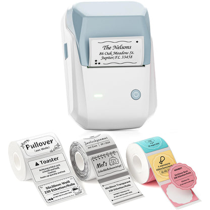 NIIMBOT B1 Etikettendrucker Bluetooth mit 3 Etikettenrollen, Blau, tragbarer Thermodrucker