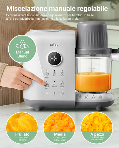 Bear 6-in-1 Babynahrungszubereiter mit Dampfgarer und Mixer, Weiss