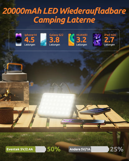 Eventek LED Campinglampe PB200, 4000 Lumen, 20000 mAh Powerbank