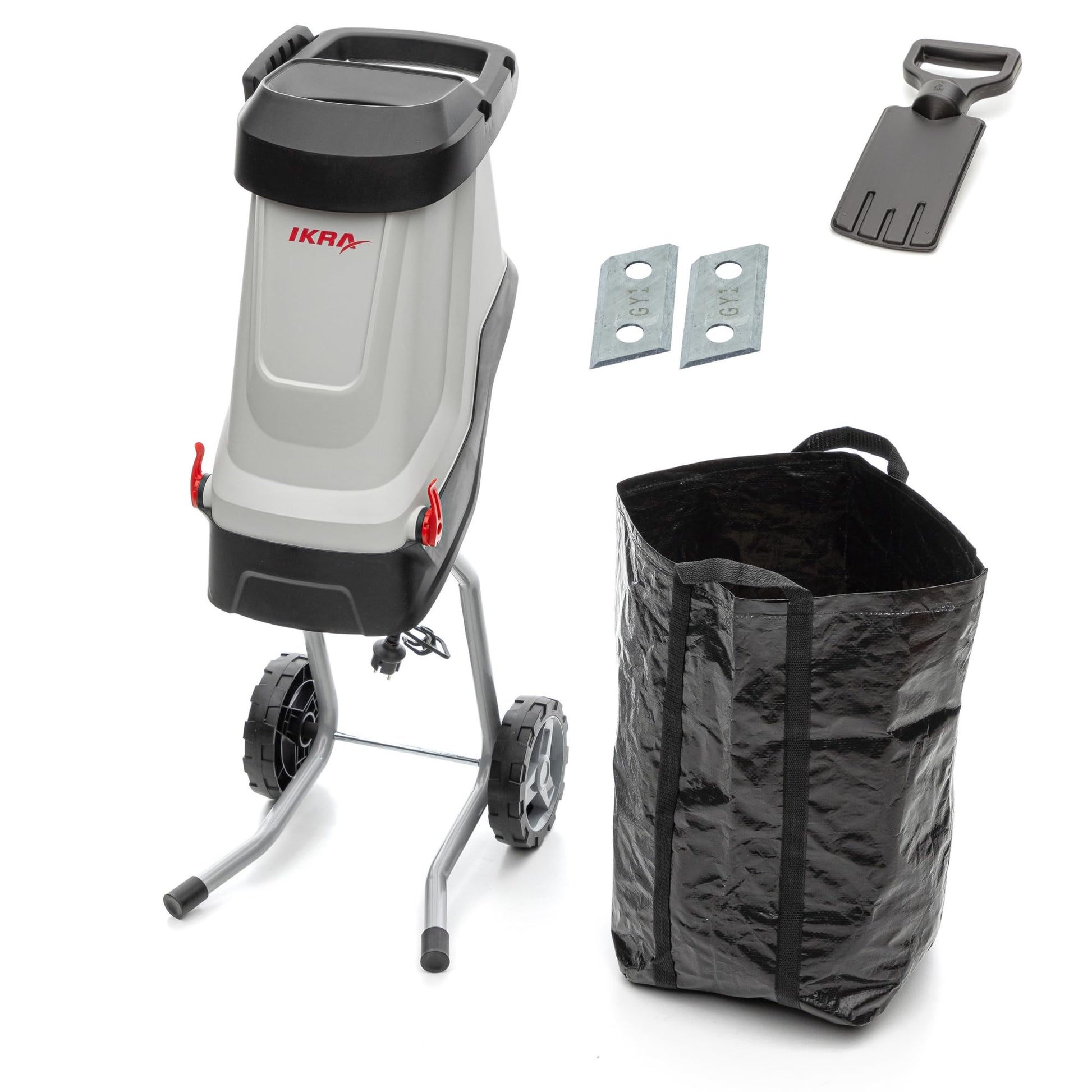 IKRA Elektro-Messerhäcksler IMH 2800 mit 45 l Fangsack, 2800 W, Fahrgestell mit Rädern und klappbarem Trichter
