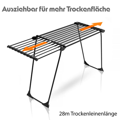 BigDean Wäscheständer Jumbo - Schwarz, dicke Leinen 28m ausziehbar