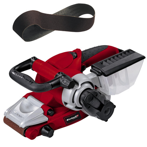Einhell TE-BS 8540 E Bandschleifer – 850W Drehzahl-Elektronik, rotes, längliches Gehäuse zum Schleifen großer Flächen.